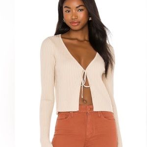Revolve SNDYS M cream front tie sweater top
